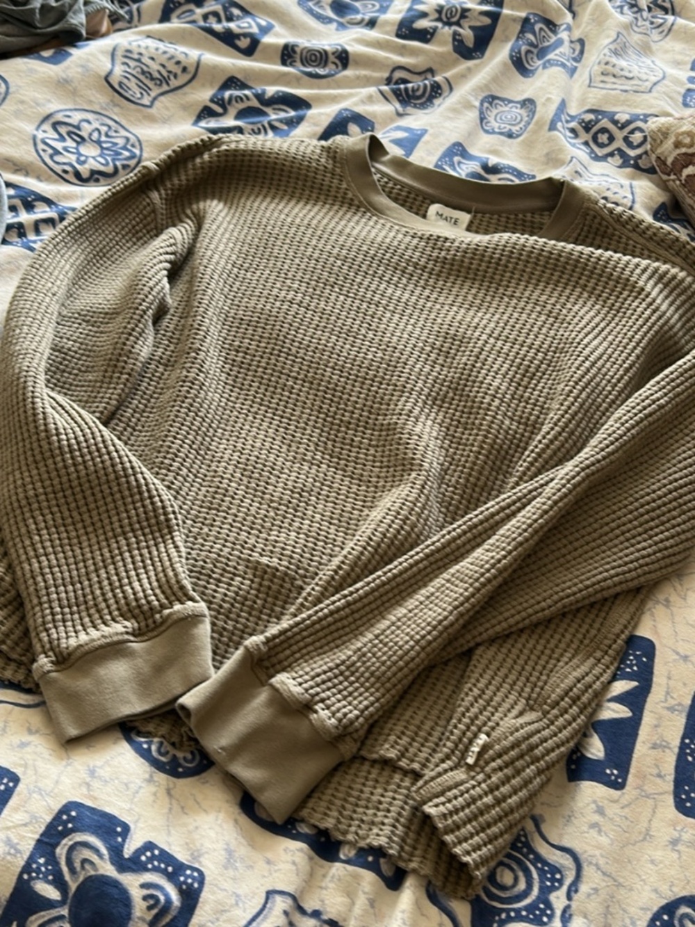 MATE the Label Olive Waffle Knit Crewneck Sweater
